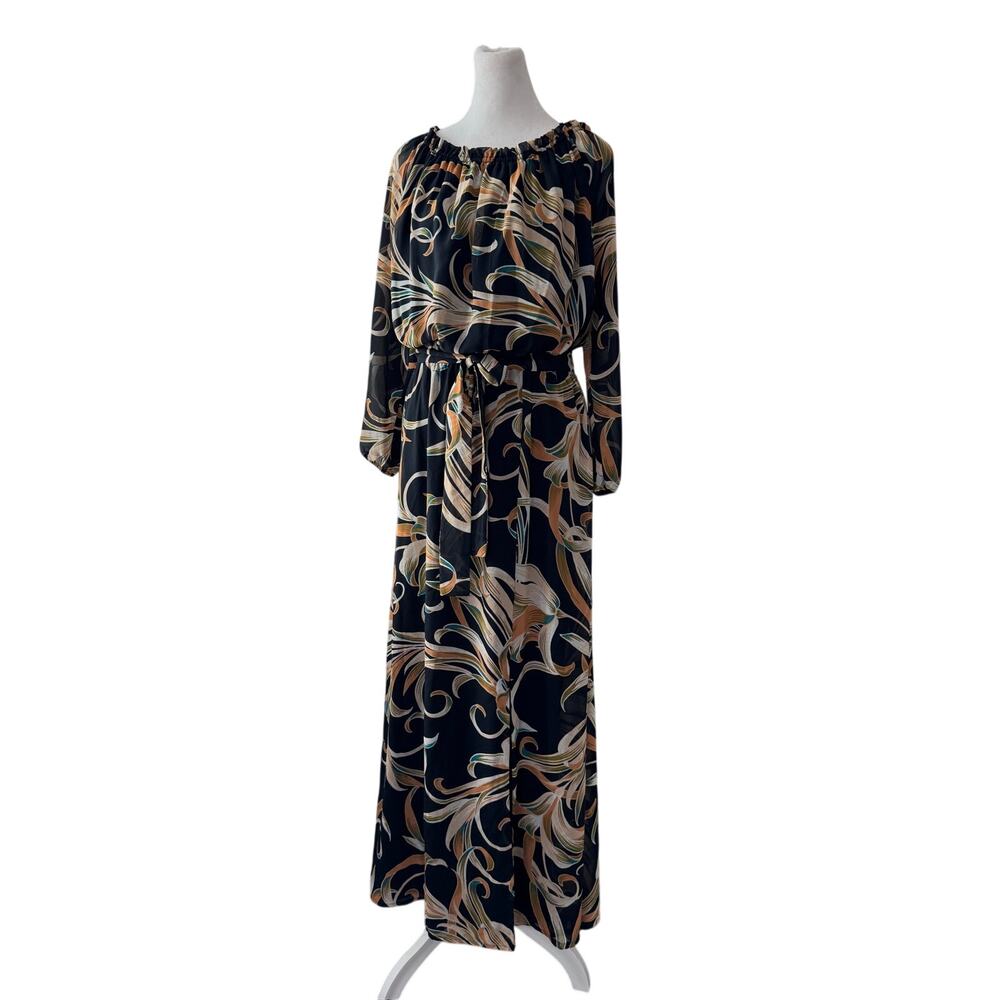 Nine West Multicolored Long Sleeve Belted Maxi Dress